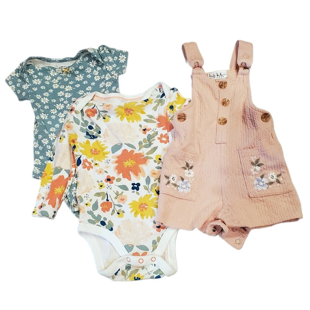 Baby girls cottage core floral print and embroidery onesie bundle 3-6 month